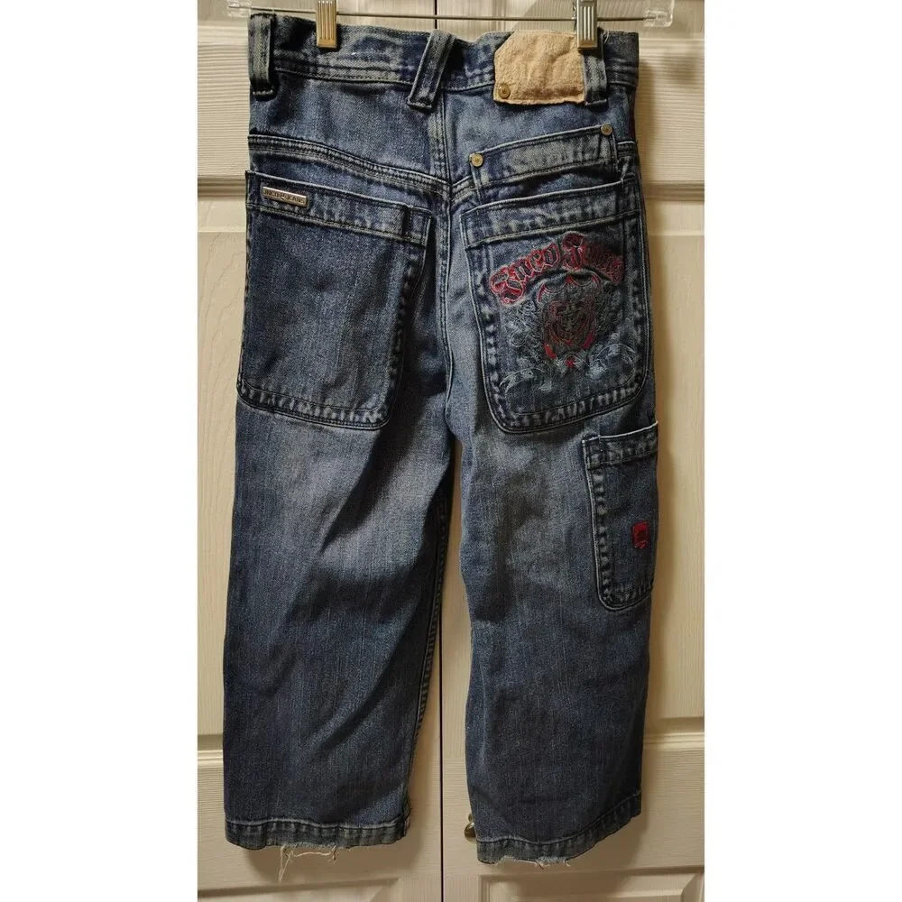 VTG JNCO Y2K 90's Jeans Kids Size 8 Shield‎ Crest Logo Medium Wash Denim Jeans